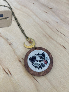 Thistle Finch Embroidered Opossum Necklace