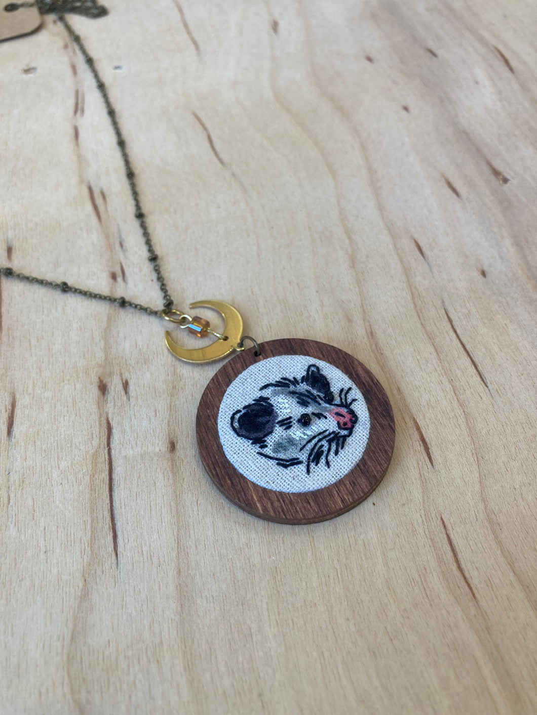 Thistle Finch Embroidered Opossum Necklace