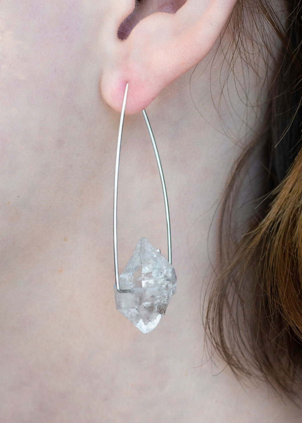Aimee Petkus Open Triangular Stone Hoops SS Herkimer Diamonds Earrings