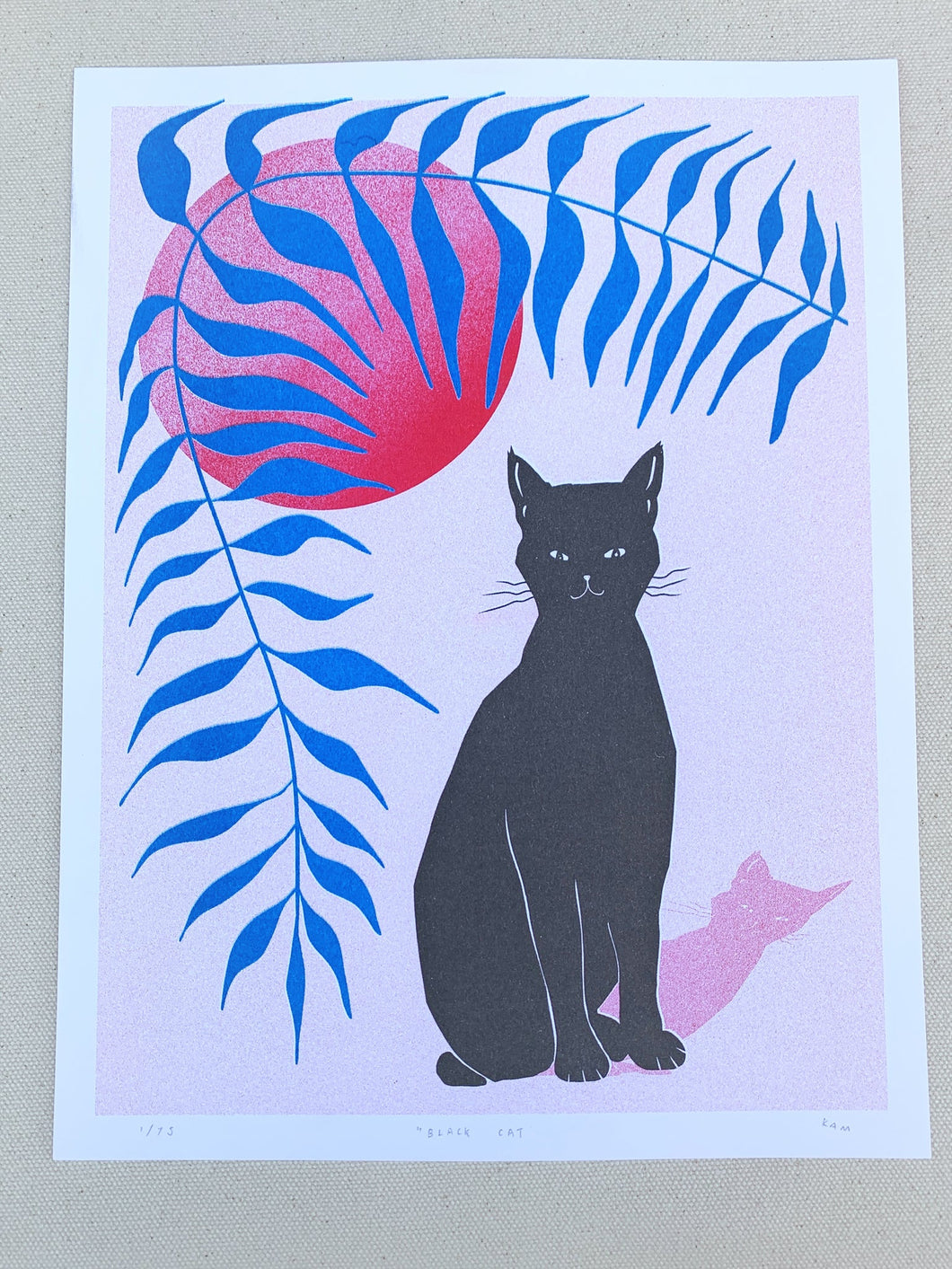 Stitch Prism Black Cat Risograph Print