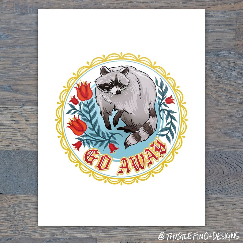 Thistle Finch Raccoon Hex Sign Print