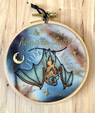 Thistle Finch Hang In There Bat Embroidery Hoop