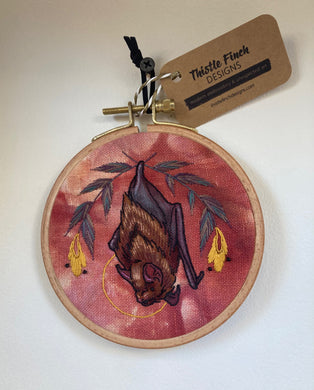 Thistle Finch Bat Embroidery Hoop