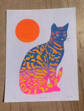 StitchPrism Glowing Cat Risograph Print