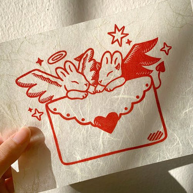 Huiyi Kuo Love Letter Buns Relief Linocut Print