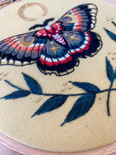 Thistle Finch Moth Embroidery Hoop