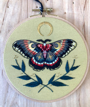 Thistle Finch Moth Embroidery Hoop