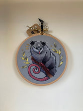 Thistle Finch Opossum Embroidery Hoop