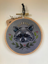 Thistle Finch Raccoon Embroidery Hoop