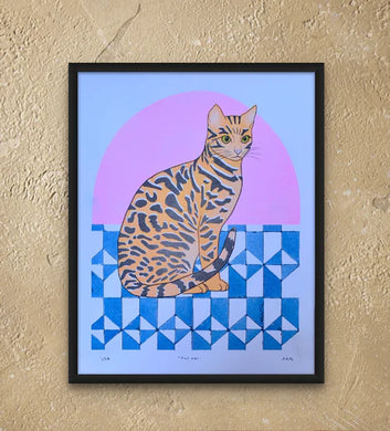 StitchPrism Tile Cat Risograph Print