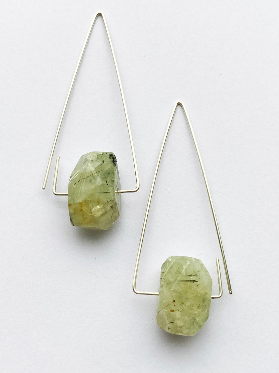 Aimee Petkus Open Triangular Stone Hoops SS Prehnite Earrings
