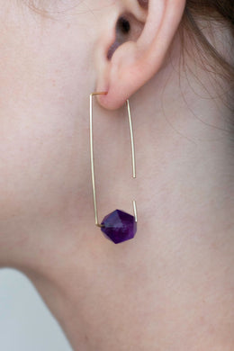 Aimee Petkus Open Rectangular Stone Hoops 14K GF Amethyst Earrings