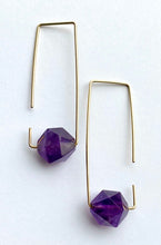 Aimee Petkus Open Rectangular Stone Hoops 14K GF Amethyst Earrings