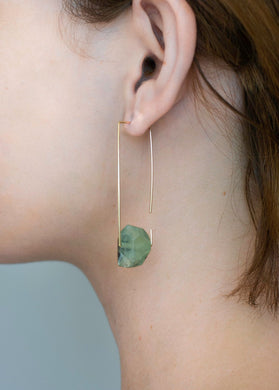 Aimee Petkus Open Rectangular Stone Hoops 14K GF Prehnite Earrings