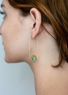 Aimee Petkus Open Rectangular Stone Hoops SS Prehnite Earrings