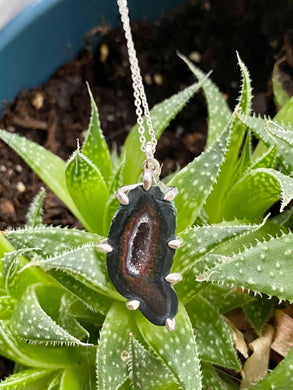Aimee Petkus SS Black Geode Mineral Necklace