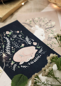 Blush and May Sleeping Fawn & Florals Animal Art Print