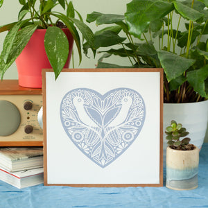 exit343design Periwinkle Folk Art Heart Print w/ Birds