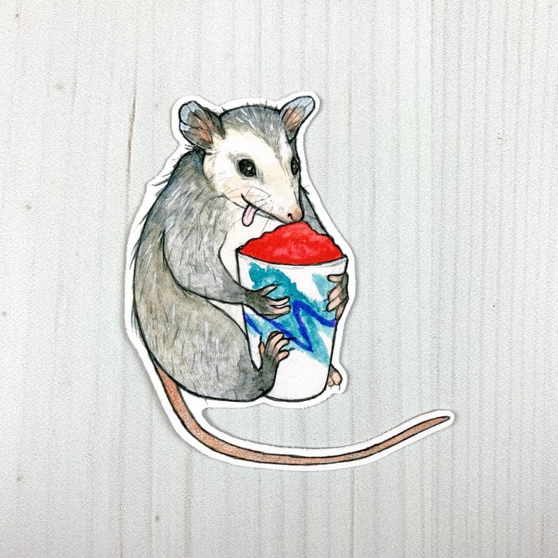 Sarah Draws Things Opossum Water Ice Vinyl Sticker