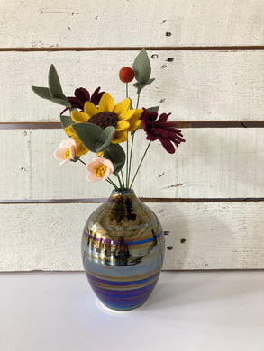 Fall Perfect Pairing: Small Round Black Gloss Vase with Medium Bouquet