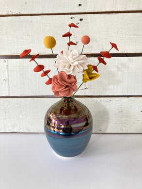 Fall Perfect Pairing: Small Round Teal Vase with Small Bouquet