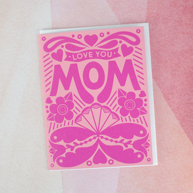 exit343design Pink Folk Art Mother's Day Card